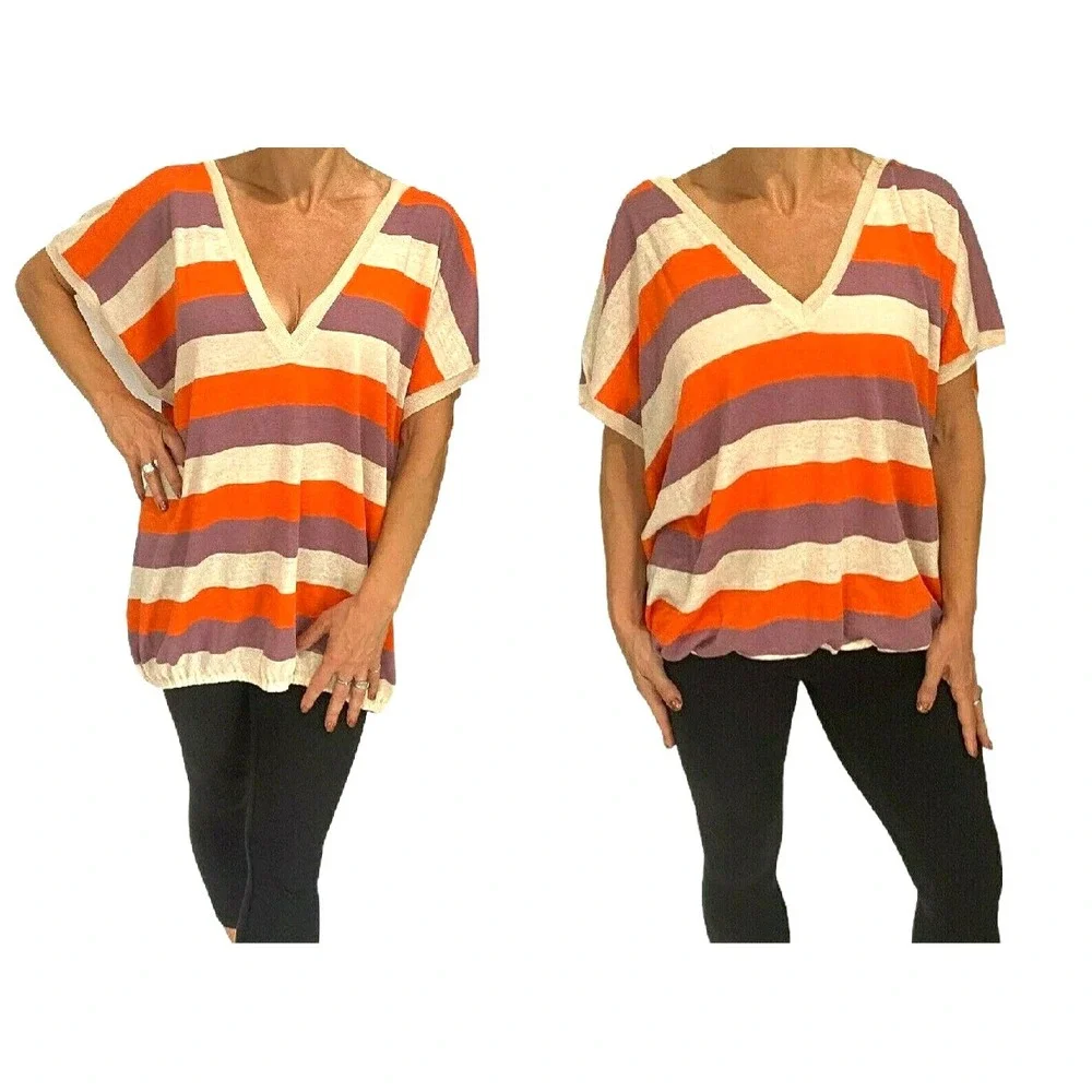 SAVERIO PALATELLA MULTI COLOR STRIPED V NECK DOLMAN SLEEVE  SWEATER SZ 42 NWT 🌸